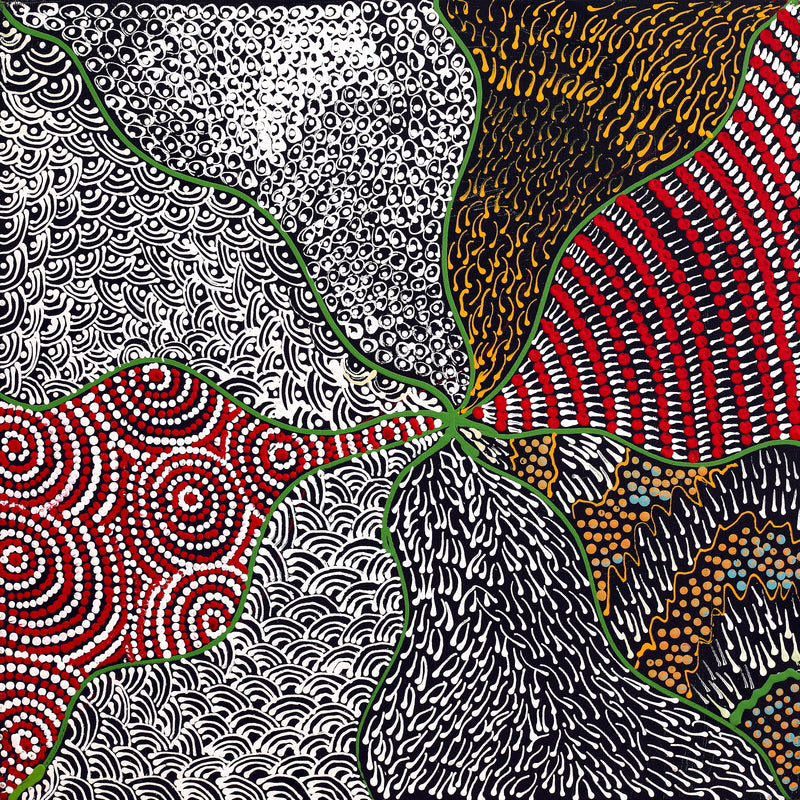 Aboriginal Artwork by Maggie Napangardi Williams, Janmarda Jukurrpa (Bush Onion Dreaming), 40x40cm