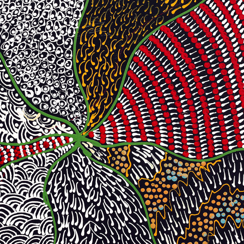 Aboriginal Artwork by Maggie Napangardi Williams, Janmarda Jukurrpa (Bush Onion Dreaming), 40x40cm