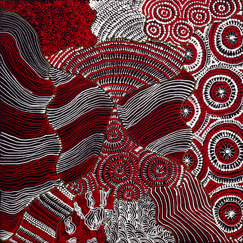 Aboriginal Artwork by Maggie Napangardi Williams, Janmarda Jukurrpa (Bush Onion Dreaming), 40x40cm