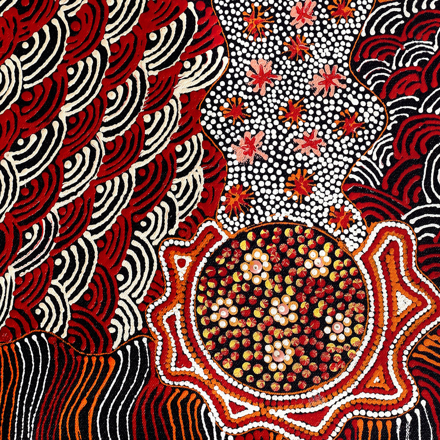 Aboriginal Artwork by Maggie Napangardi Williams, Janmarda Jukurrpa (Bush Onion Dreaming), 61x30cm