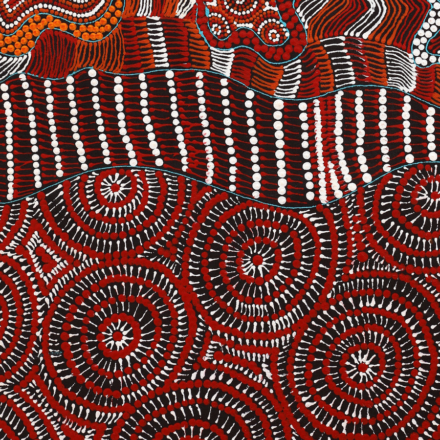 Aboriginal Artwork by Maggie Napangardi Williams, Janmarda Jukurrpa (Bush Onion Dreaming), 76x46cm