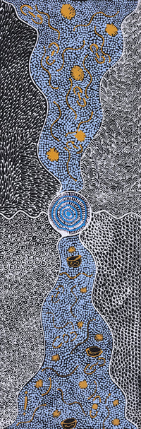 Aboriginal Artwork by Maggie Napangardi Williams, Janmarda Jukurrpa (Bush Onion Dreaming), 91x30cm