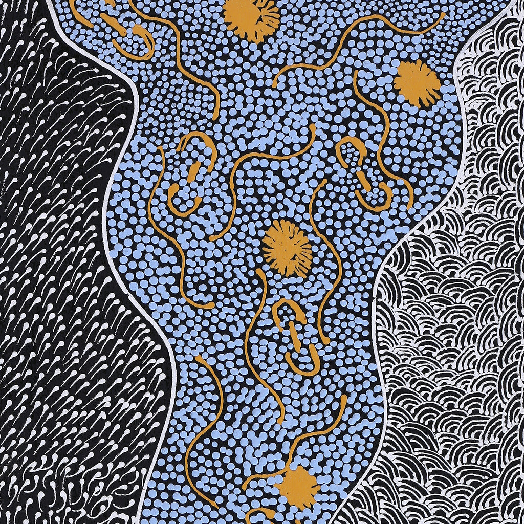 Aboriginal Artwork by Maggie Napangardi Williams, Janmarda Jukurrpa (Bush Onion Dreaming), 91x30cm