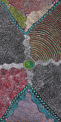 Aboriginal Artwork by Maggie Napangardi Williams, Janmarda Jukurrpa (Bush Onion Dreaming), 91x46cm