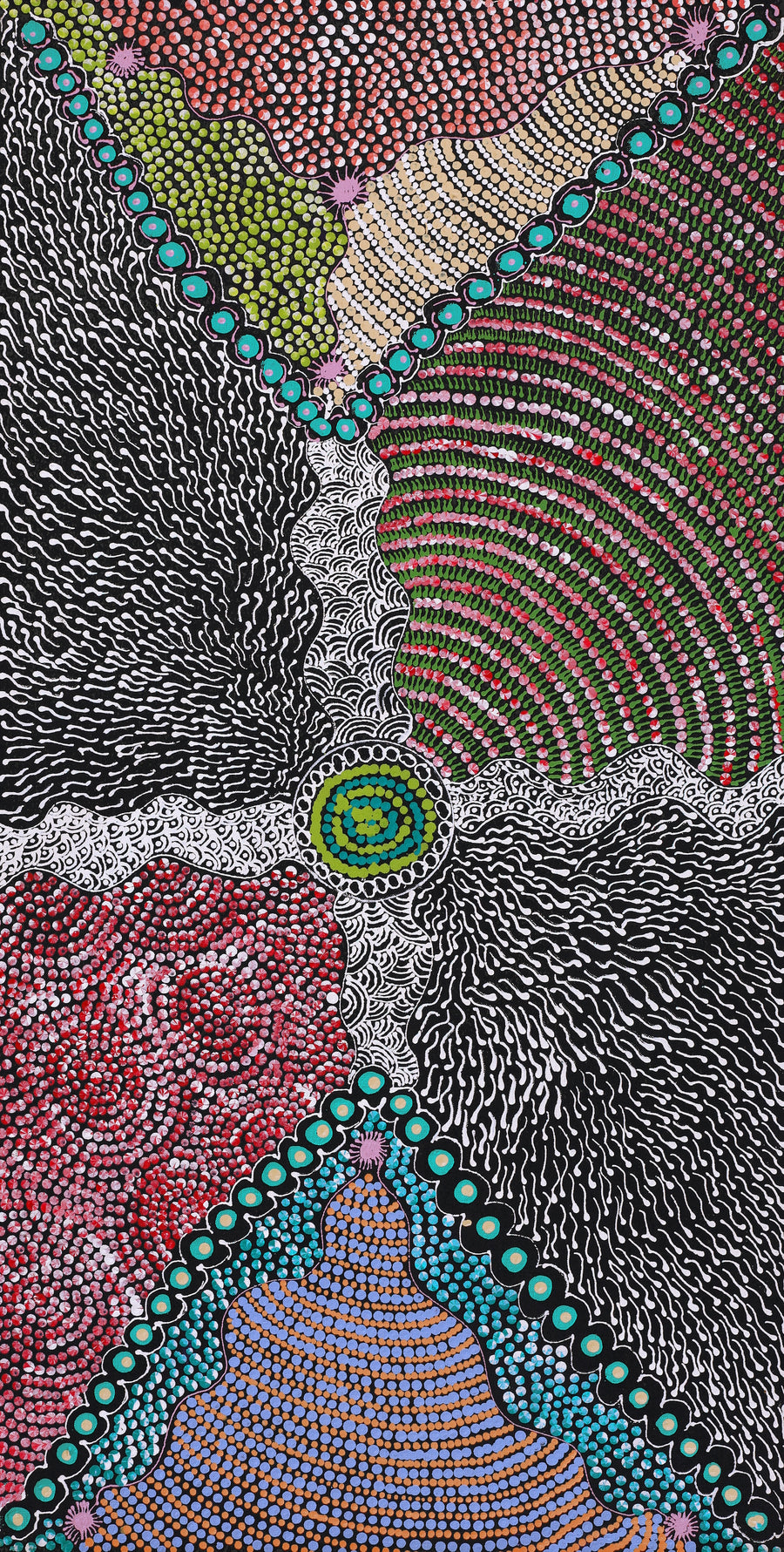 Aboriginal Artwork by Maggie Napangardi Williams, Janmarda Jukurrpa (Bush Onion Dreaming), 91x46cm