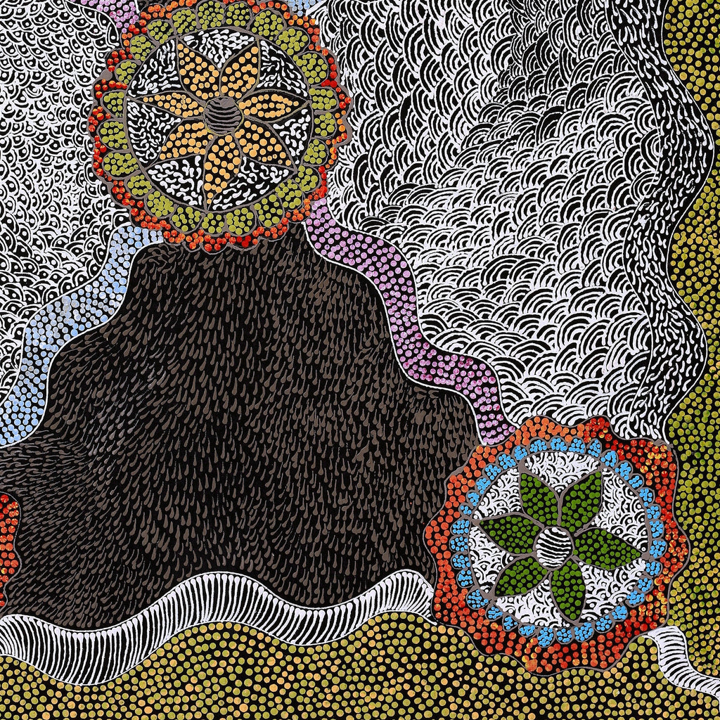 Aboriginal Artwork by Maggie Napangardi Williams, Janmarda Jukurrpa (Bush Onion Dreaming), 91x76cm