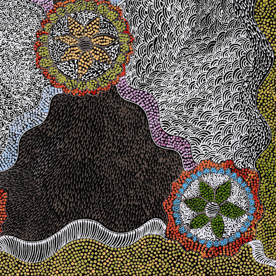 Aboriginal Artwork by Maggie Napangardi Williams, Janmarda Jukurrpa (Bush Onion Dreaming), 91x76cm