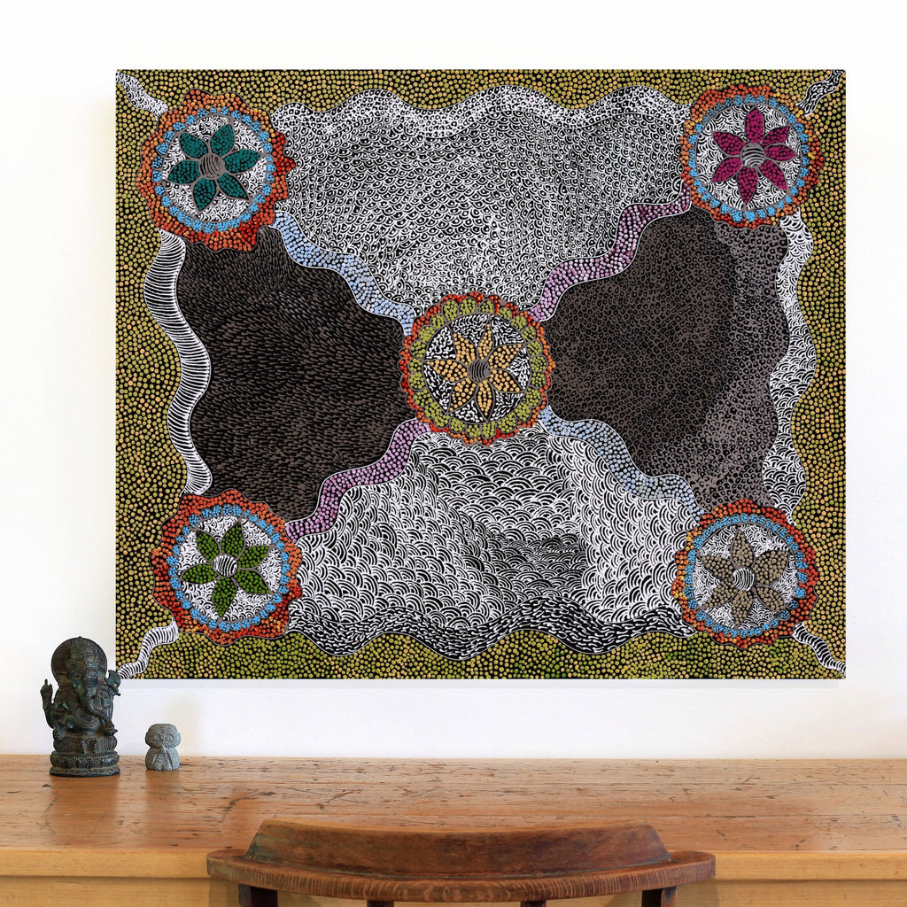Aboriginal Artwork by Maggie Napangardi Williams, Janmarda Jukurrpa (Bush Onion Dreaming), 91x76cm