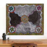 Aboriginal Artwork by Maggie Napangardi Williams, Janmarda Jukurrpa (Bush Onion Dreaming), 91x76cm