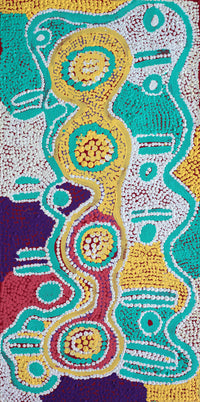 Aboriginal Artwork by Long Maggie Nakamarra White, Karnta Jukurrpa (Women’s Dreaming), 61x30cm