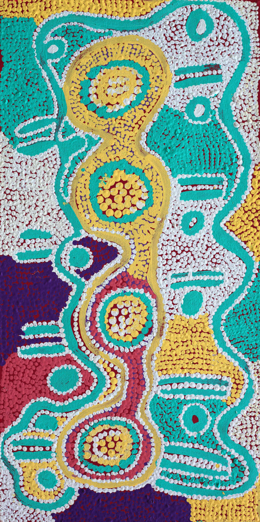 Aboriginal Artwork by Long Maggie Nakamarra White, Karnta Jukurrpa (Women’s Dreaming), 61x30cm