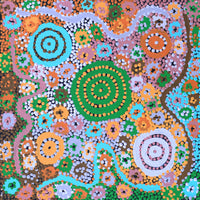 Aboriginal Artwork by Maisie Nungarrayi Ward, Kurrkara Jukurrpa (Desert Oak Dreaming) - Mina Mina, 30x30cm