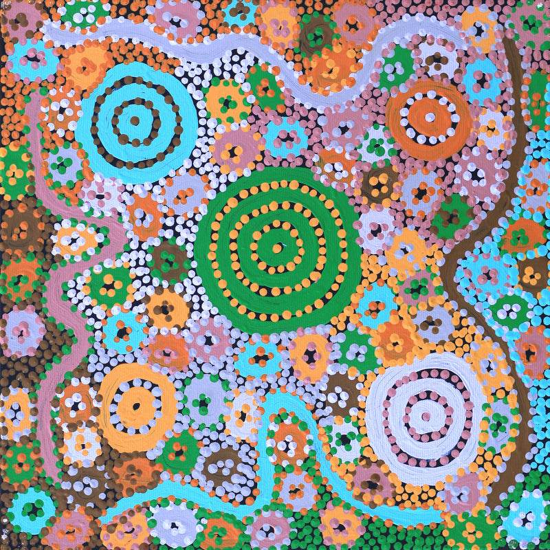 Aboriginal Artwork by Maisie Nungarrayi Ward, Kurrkara Jukurrpa (Desert Oak Dreaming) - Mina Mina, 30x30cm