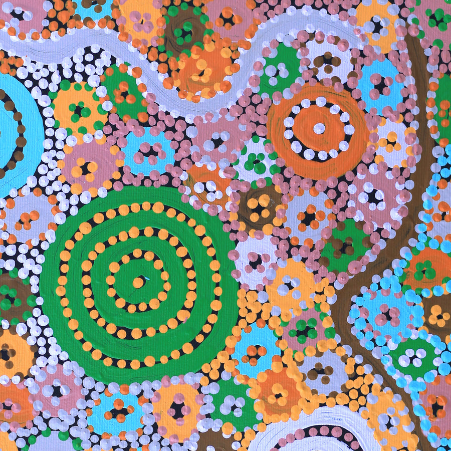 Aboriginal Artwork by Maisie Nungarrayi Ward, Kurrkara Jukurrpa (Desert Oak Dreaming) - Mina Mina, 30x30cm