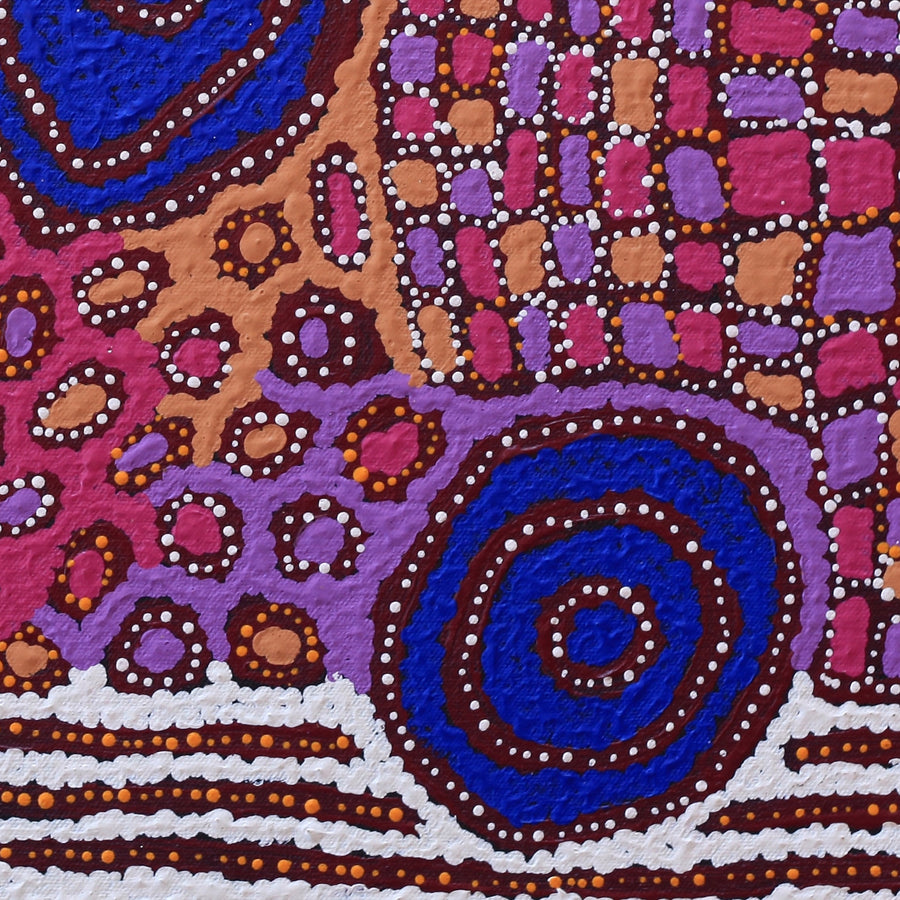 Aboriginal Artwork by Maisie Nungarrayi Ward, Kurrkara Jukurrpa (Desert Oak Dreaming) - Mina Mina, 46x46cm