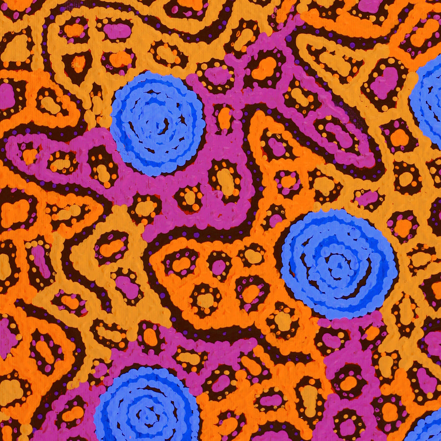 Aboriginal Artwork by Maisie Nungarrayi Ward, Kurrkara Jukurrpa (Desert Oak Dreaming) - Mina Mina, 30x30cm