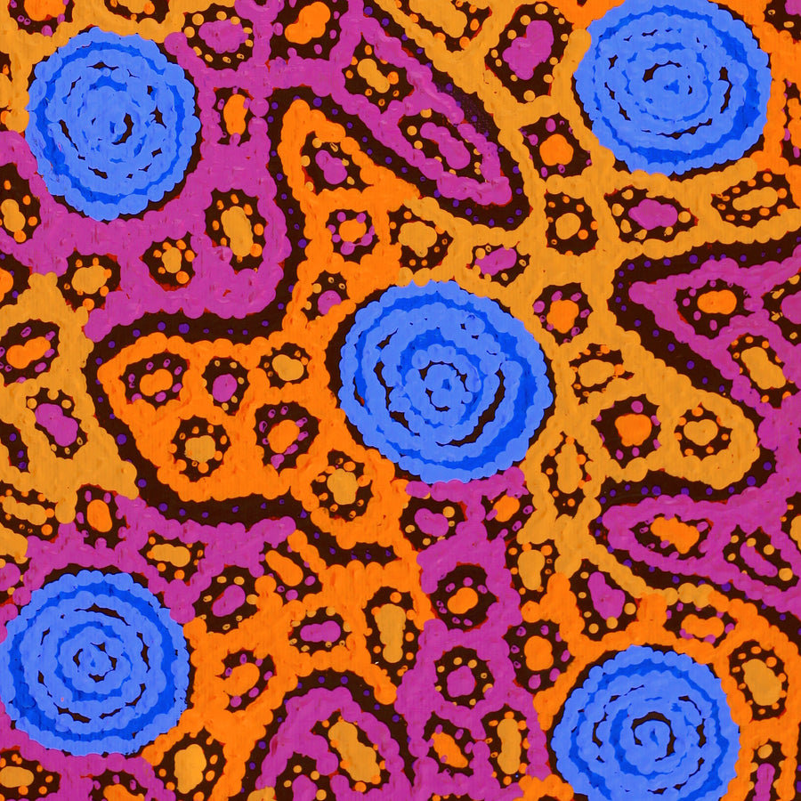 Aboriginal Artwork by Maisie Nungarrayi Ward, Kurrkara Jukurrpa (Desert Oak Dreaming) - Mina Mina, 30x30cm