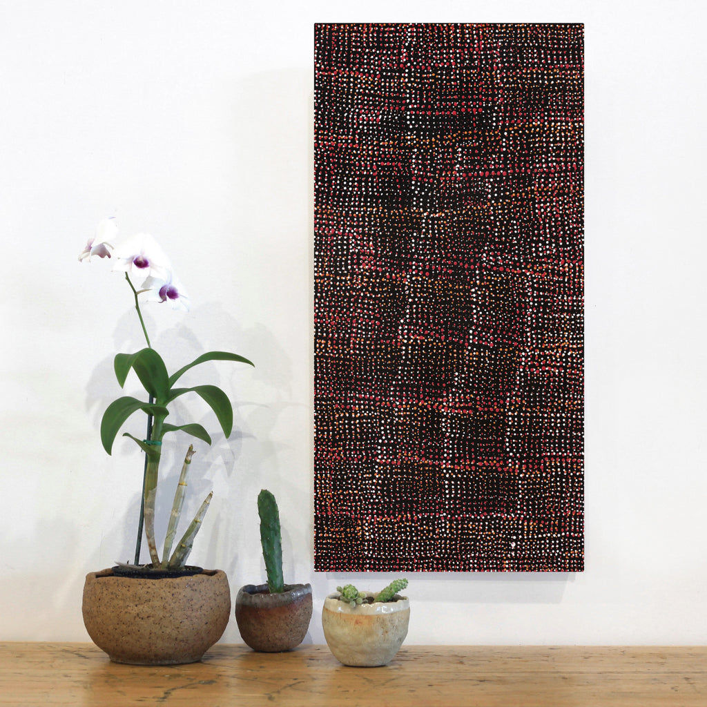 Aboriginal Artwork by Maitland Jupurrula Nelson, Patterns of the Landscape around Yuendumu, 61x30cm