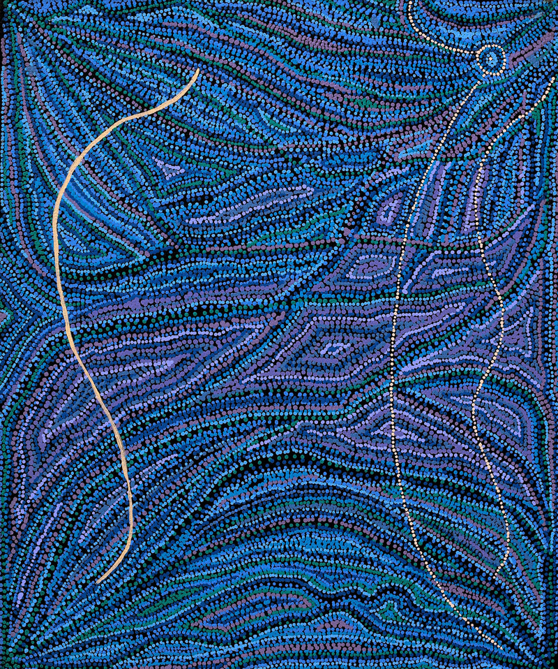 Aboriginal Artwork by Marcia Nangala Dixon, Ngapa Jukurrpa (Water Dreaming) - Puyurru, 91x76cm