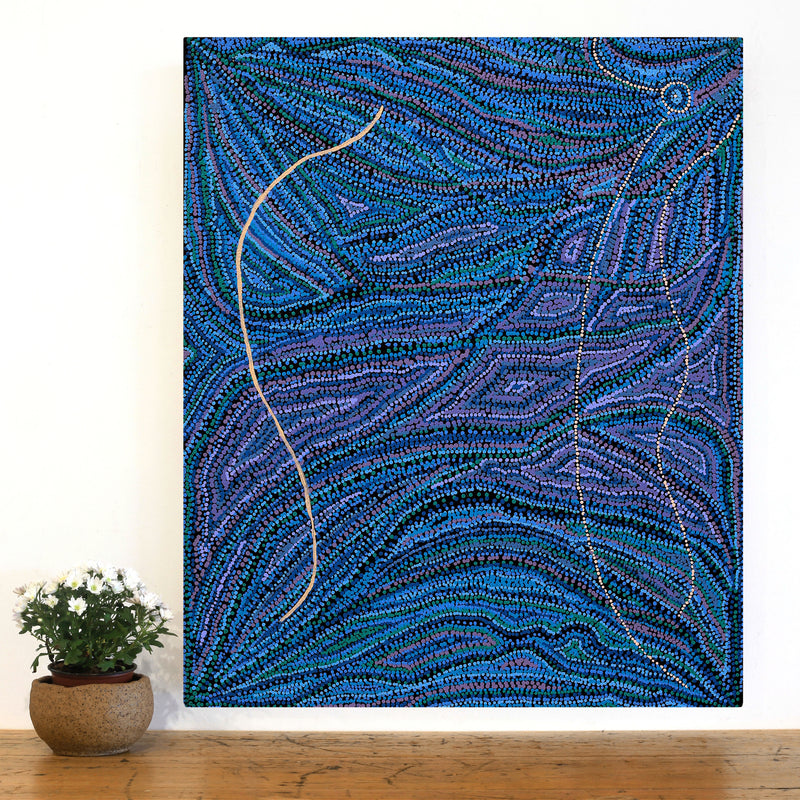 Aboriginal Artwork by Marcia Nangala Dixon, Ngapa Jukurrpa (Water Dreaming) - Puyurru, 91x76cm