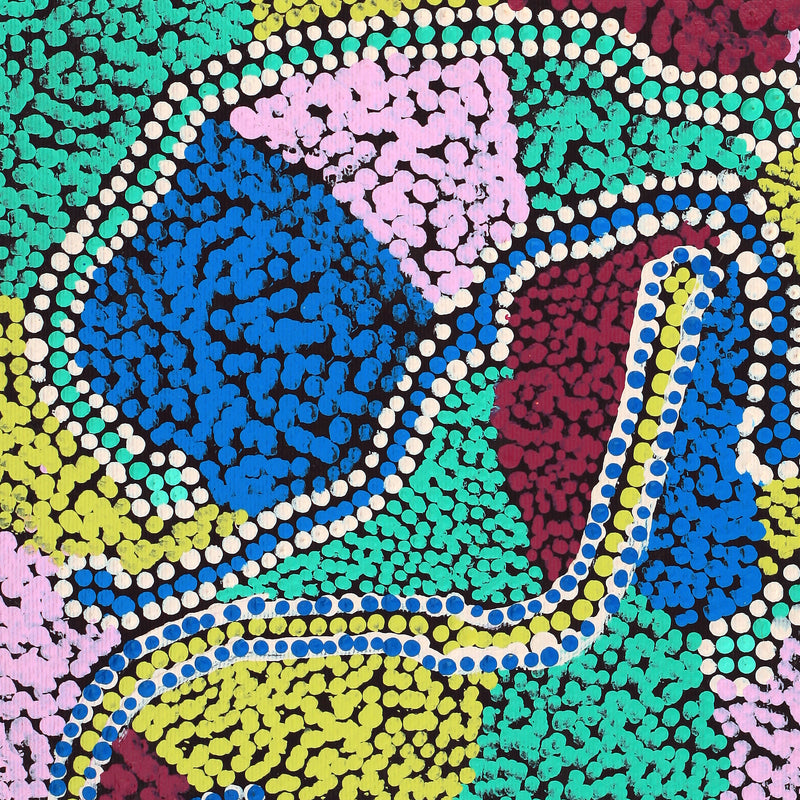 Aboriginal Artwork by Marcia Nangala Dixon, Ngapa Jukurrpa (Water Dreaming) - Puyurru, 30x30cm