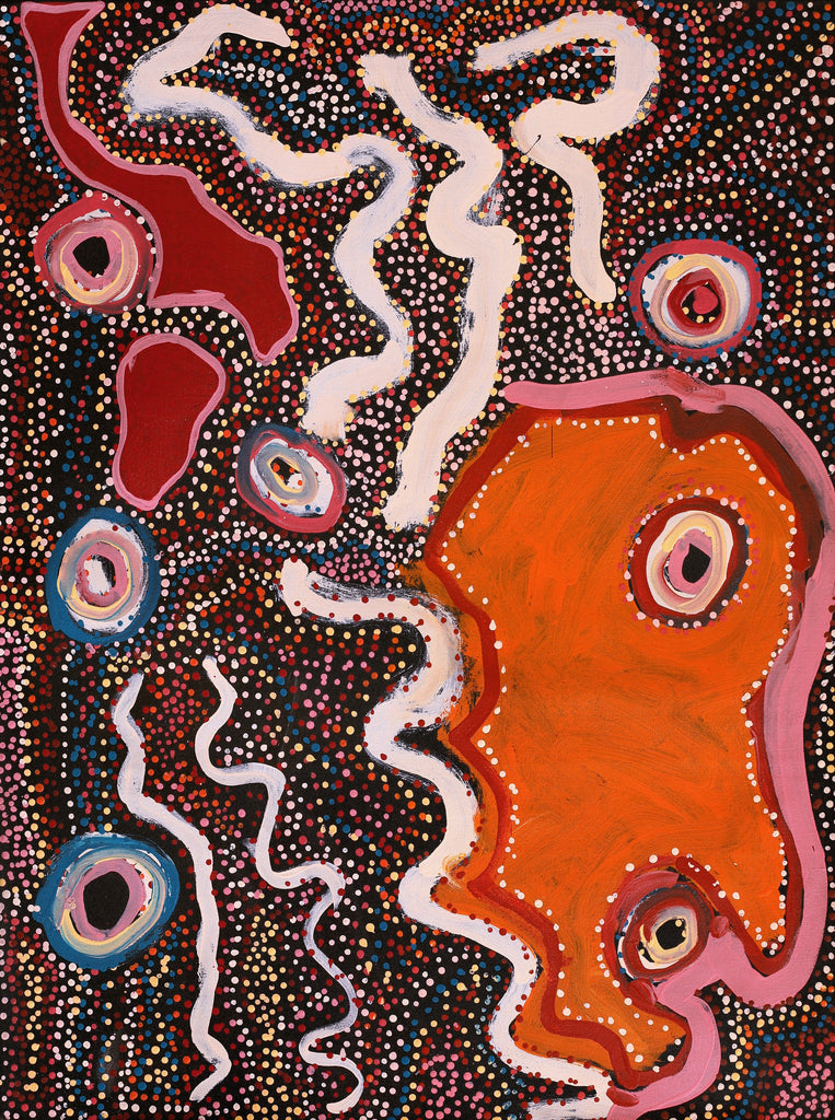 Aboriginal Artwork by Margaret Donegan, Wati Kutjara Wanampi, 101x76cm