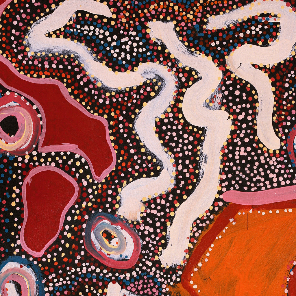 Aboriginal Artwork by Margaret Donegan, Wati Kutjara Wanampi, 101x76cm