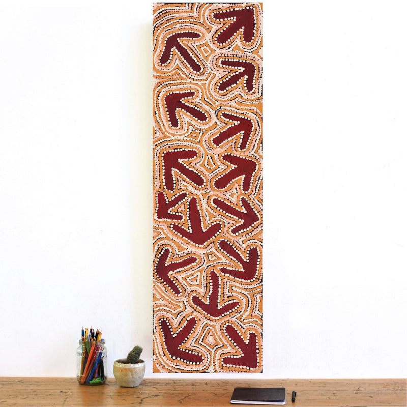 Aboriginal Artwork by Margaret Nangala Gallagher, Yankirri Jukurrpa (Emu Dreaming), 107x30cm