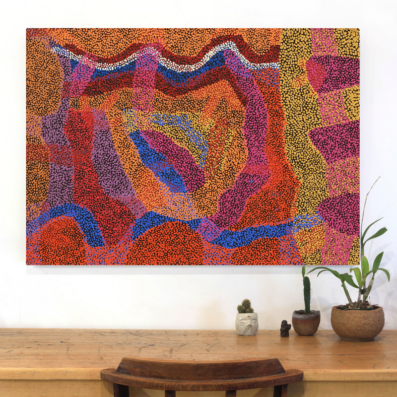 Aboriginal Artwork by Margaret Nangala Gallagher, Yankirri Jukurrpa (Emu Dreaming), 107x76cm