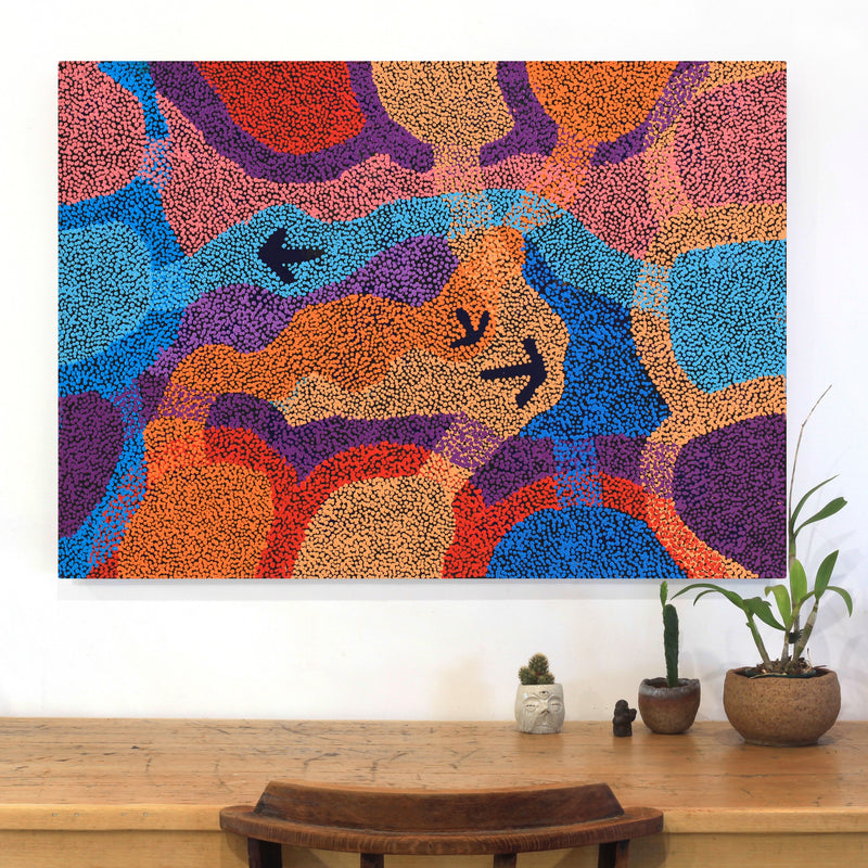 Aboriginal Artwork by Margaret Nangala Gallagher, Yankirri Jukurrpa (Emu Dreaming), 107x76cm