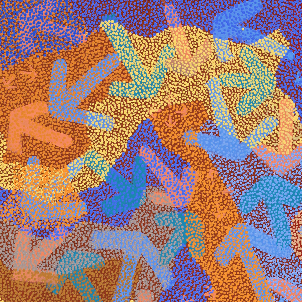 Aboriginal Artwork by Margaret Nangala Gallagher, Yankirri Jukurrpa (Emu Dreaming), 107x76cm