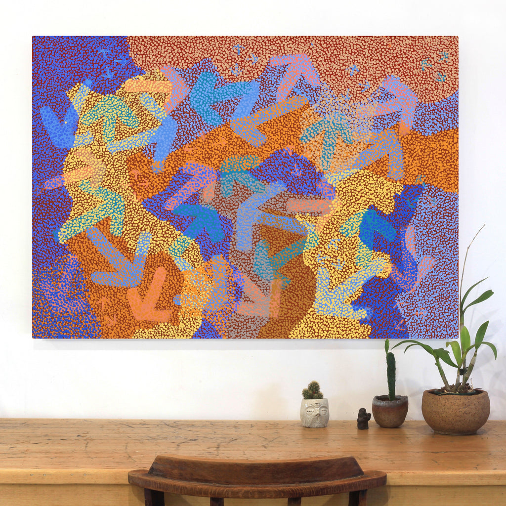 Aboriginal Artwork by Margaret Nangala Gallagher, Yankirri Jukurrpa (Emu Dreaming), 107x76cm