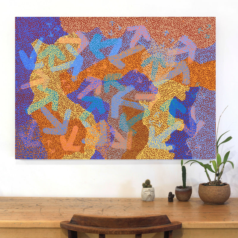 Aboriginal Artwork by Margaret Nangala Gallagher, Yankirri Jukurrpa (Emu Dreaming), 107x76cm