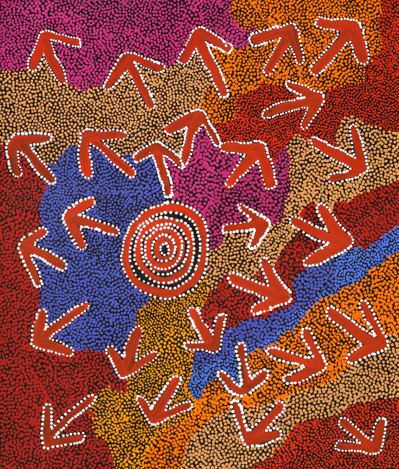 Aboriginal Art by Margaret Nangala Gallagher, Yankirri Jukurrpa (Emu Dreaming), 107x91cm - ART ARK®