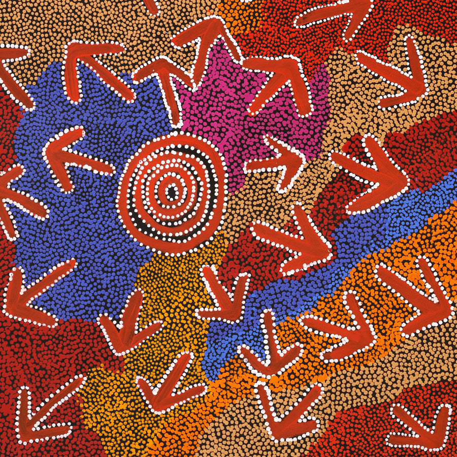 Aboriginal Artwork by Margaret Nangala Gallagher, Yankirri Jukurrpa (Emu Dreaming), 107x91cm