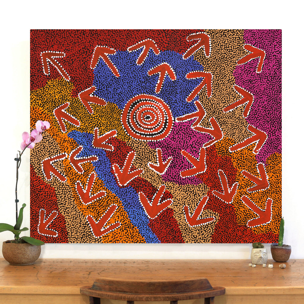 Aboriginal Artwork by Margaret Nangala Gallagher, Yankirri Jukurrpa (Emu Dreaming), 107x91cm