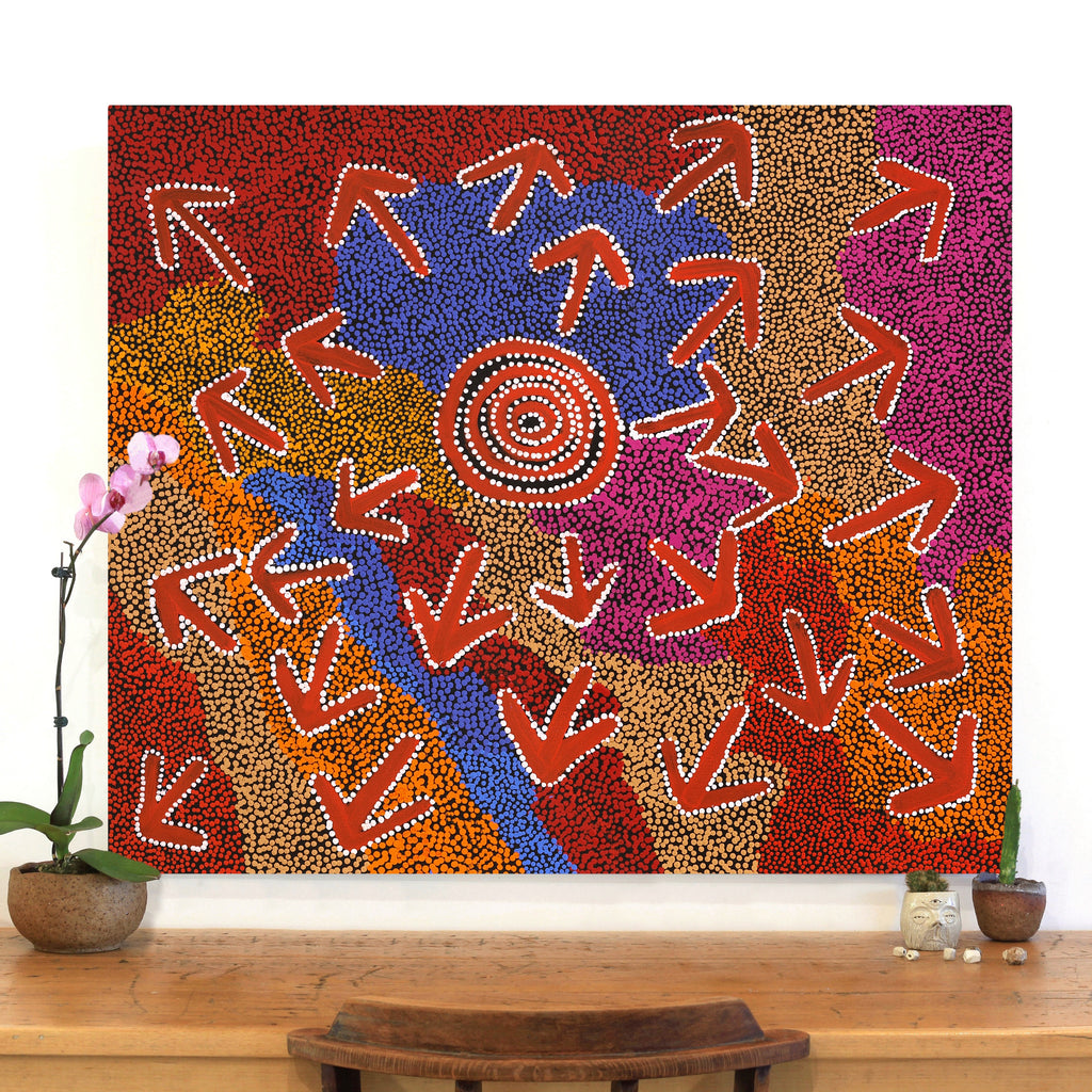 Aboriginal Art by Margaret Nangala Gallagher, Yankirri Jukurrpa (Emu Dreaming), 107x91cm - ART ARK®
