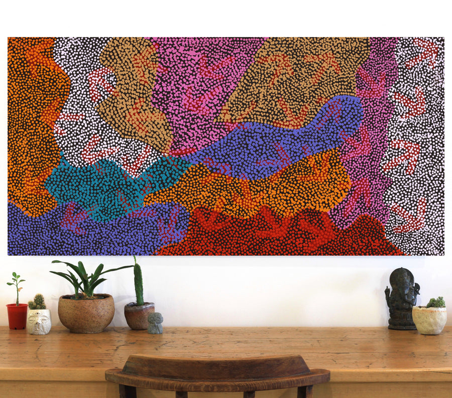 Aboriginal Artwork by Margaret Nangala Gallagher, Yankirri Jukurrpa (Emu Dreaming), 122x61cm