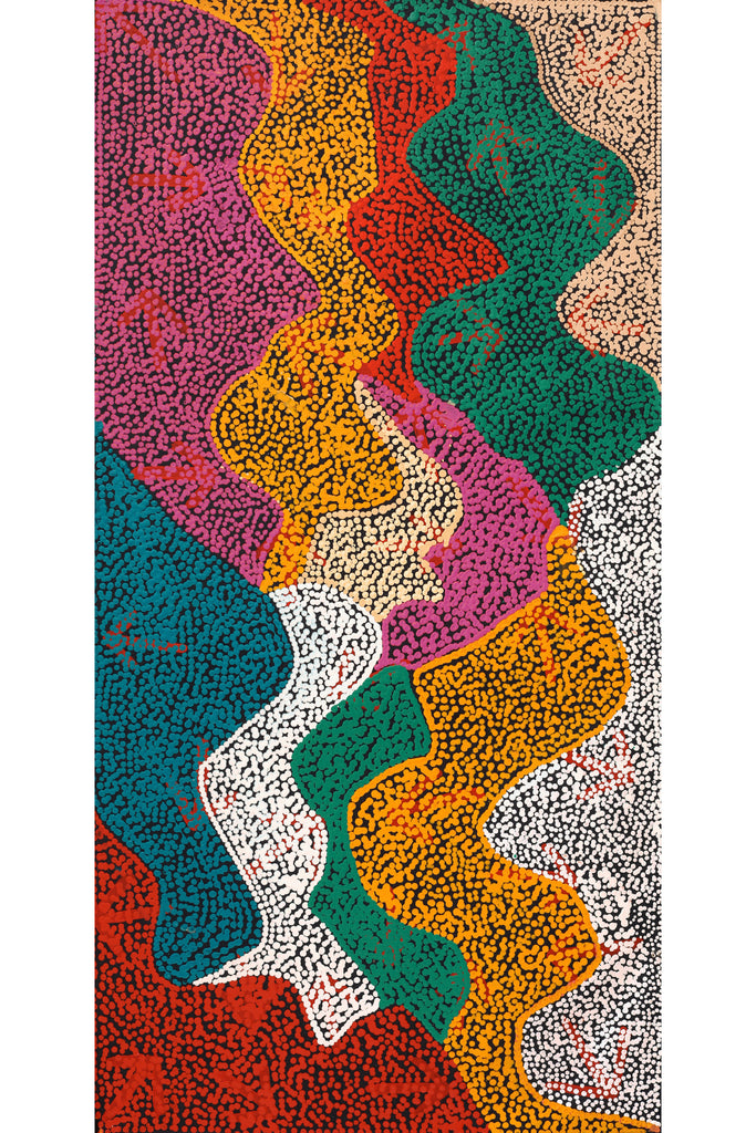 Aboriginal Artwork by Margaret Nangala Gallagher, Yankirri Jukurrpa (Emu Dreaming), 122x61cm