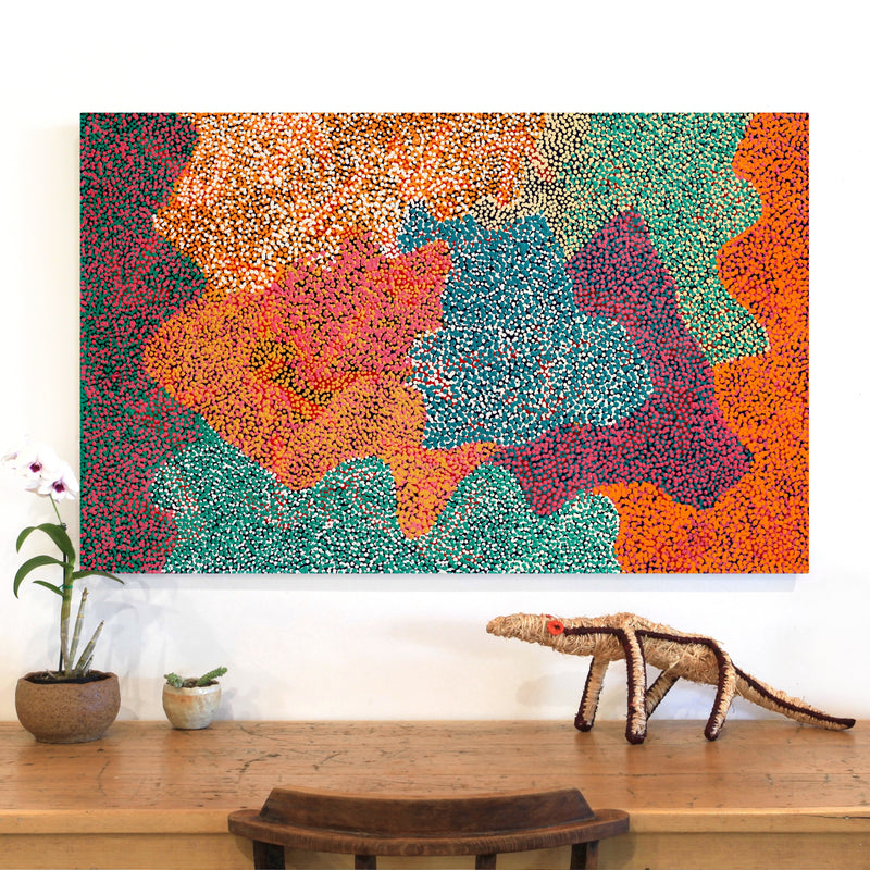 Aboriginal Artwork by Margaret Nangala Gallagher, Yankirri Jukurrpa (Emu Dreaming), 122x76cm