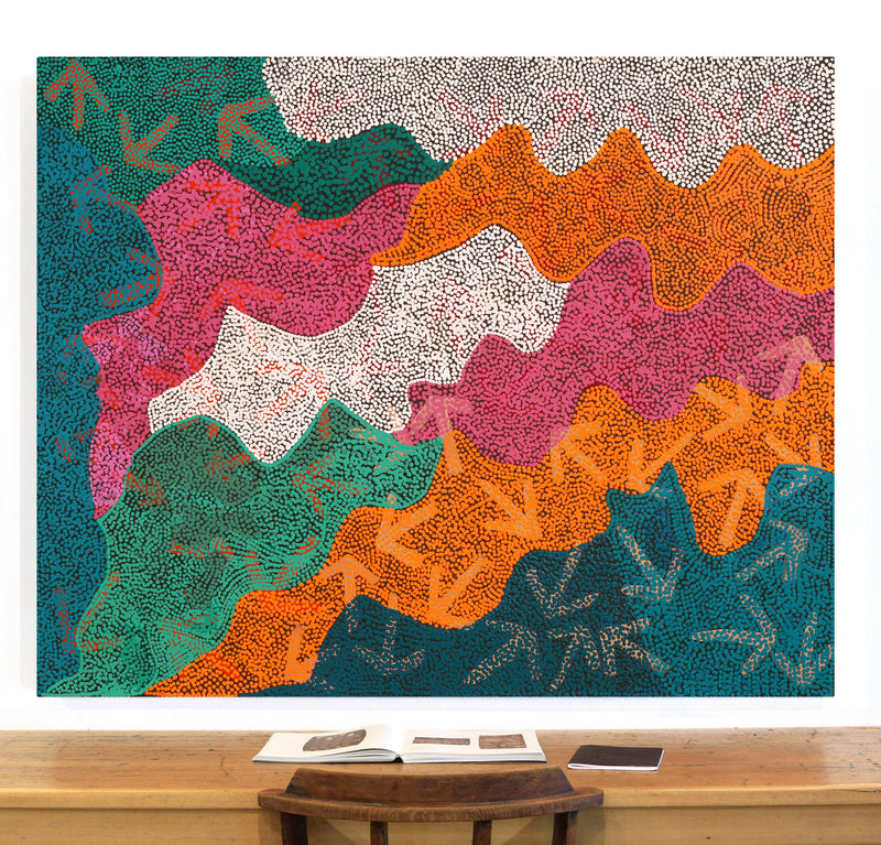 Aboriginal Artwork by Margaret Nangala Gallagher, Yankirri Jukurrpa (Emu Dreaming), 152x122cm