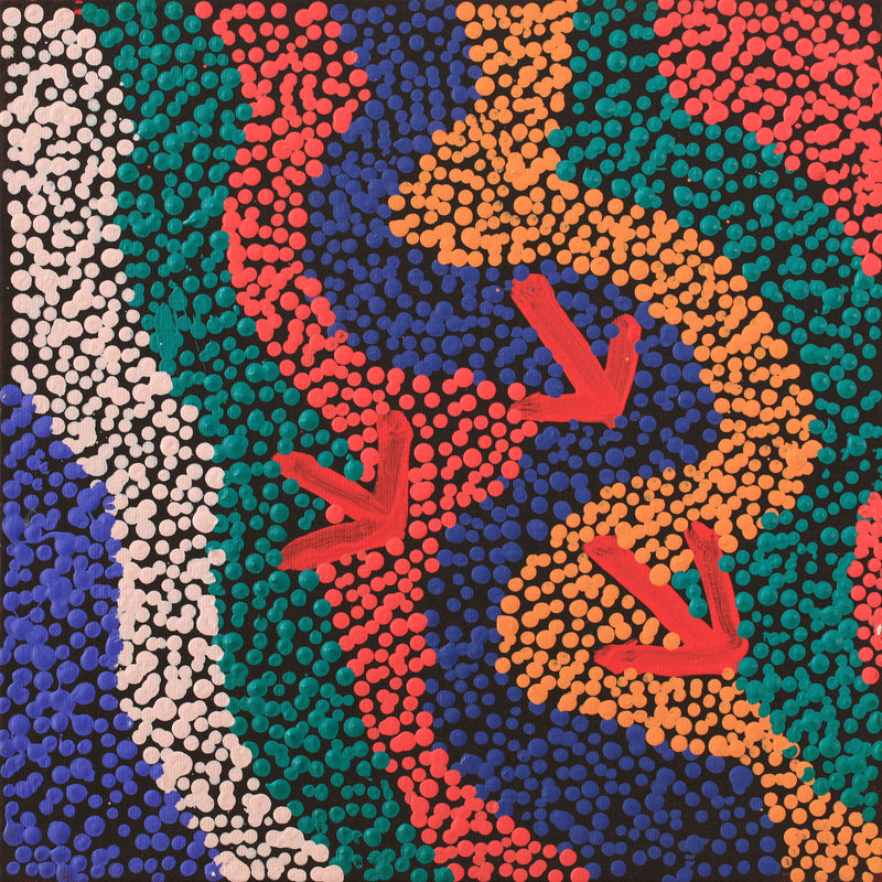 Aboriginal Artwork by Margaret Nangala Gallagher, Yankirri Jukurrpa (Emu Dreaming), 30x30cm