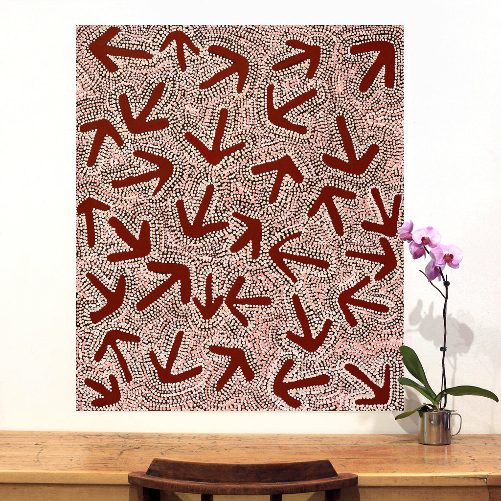 Aboriginal Artwork by Margaret Nangala Gallagher, Yankirri Jukurrpa (Emu Dreaming), 107x91cm