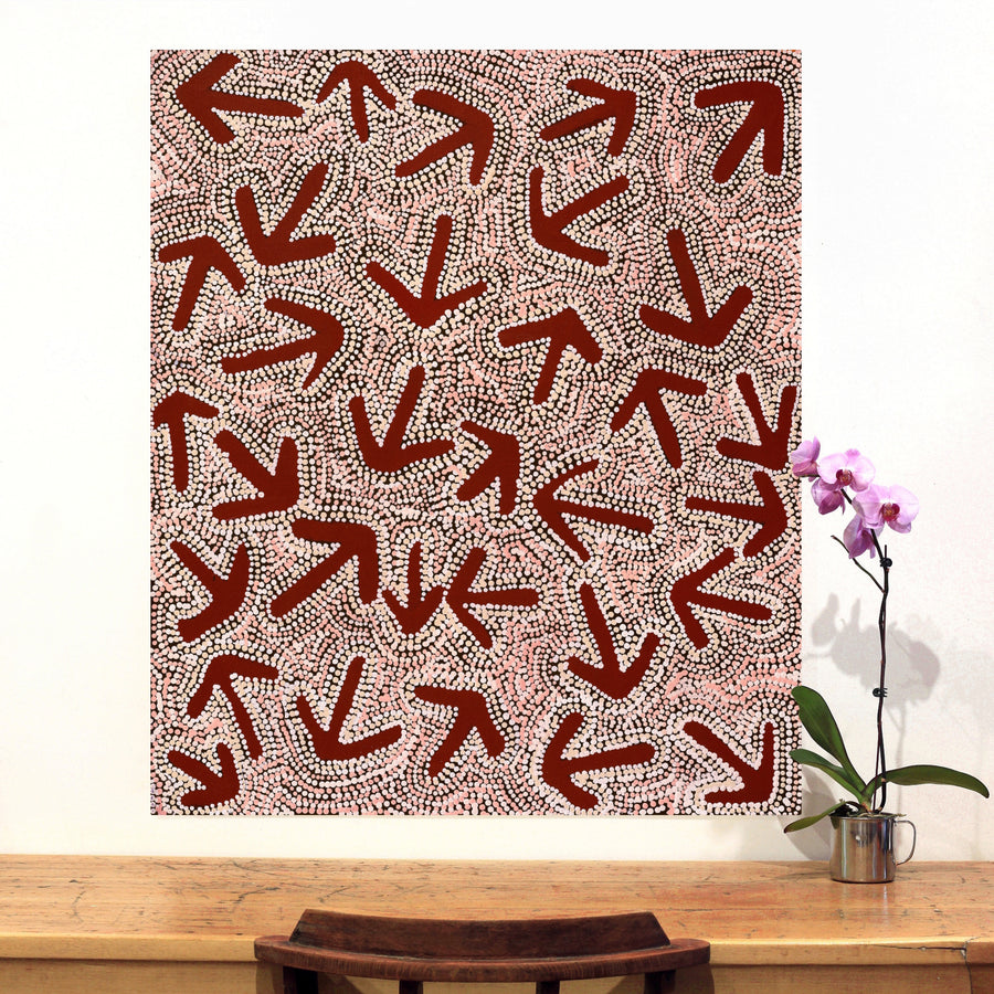 Aboriginal Artwork by Margaret Nangala Gallagher, Yankirri Jukurrpa (Emu Dreaming), 107x91cm