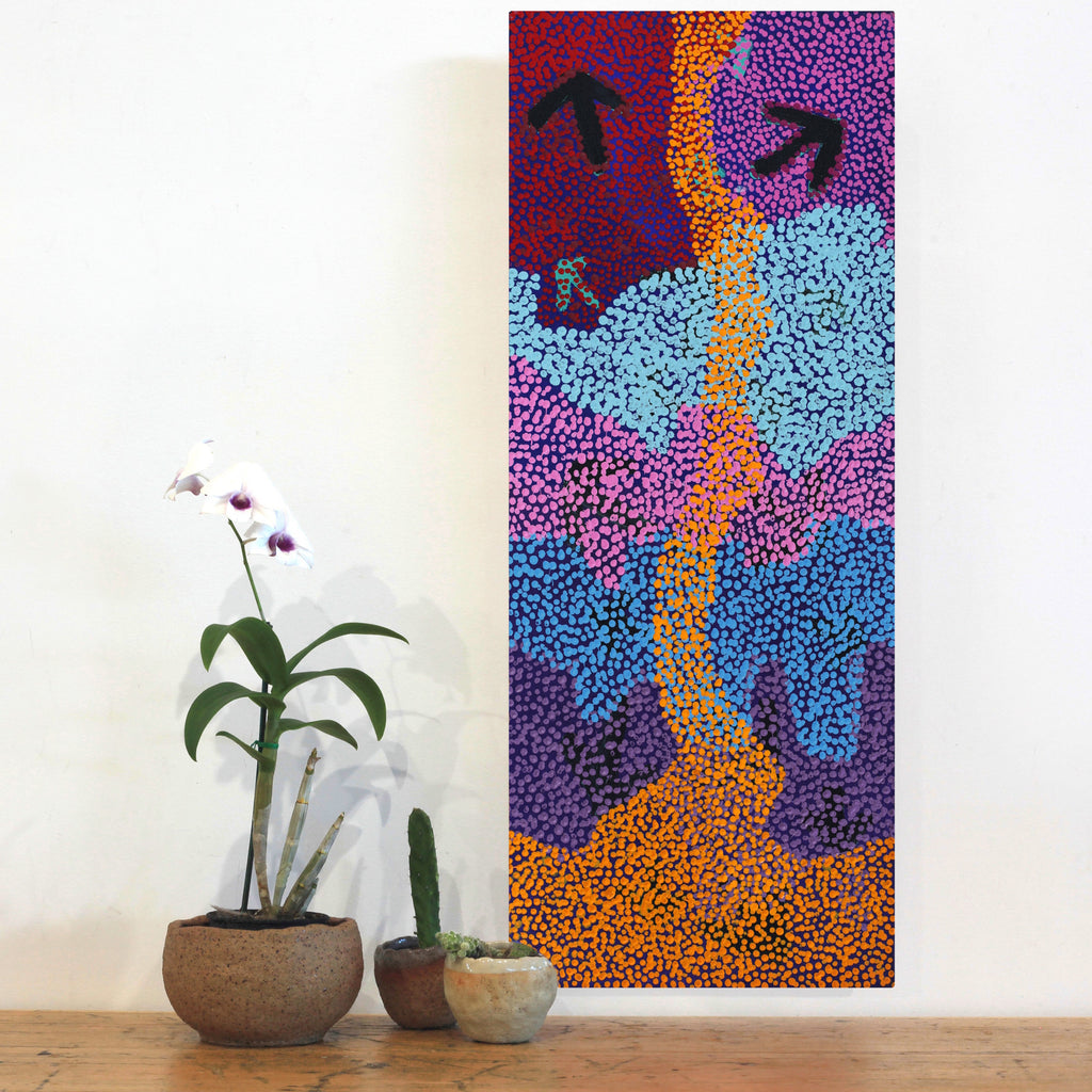 Aboriginal Art by Margaret Nangala Gallagher, Yankirri Jukurrpa (Emu Dreaming), 76x30cm - ART ARK®