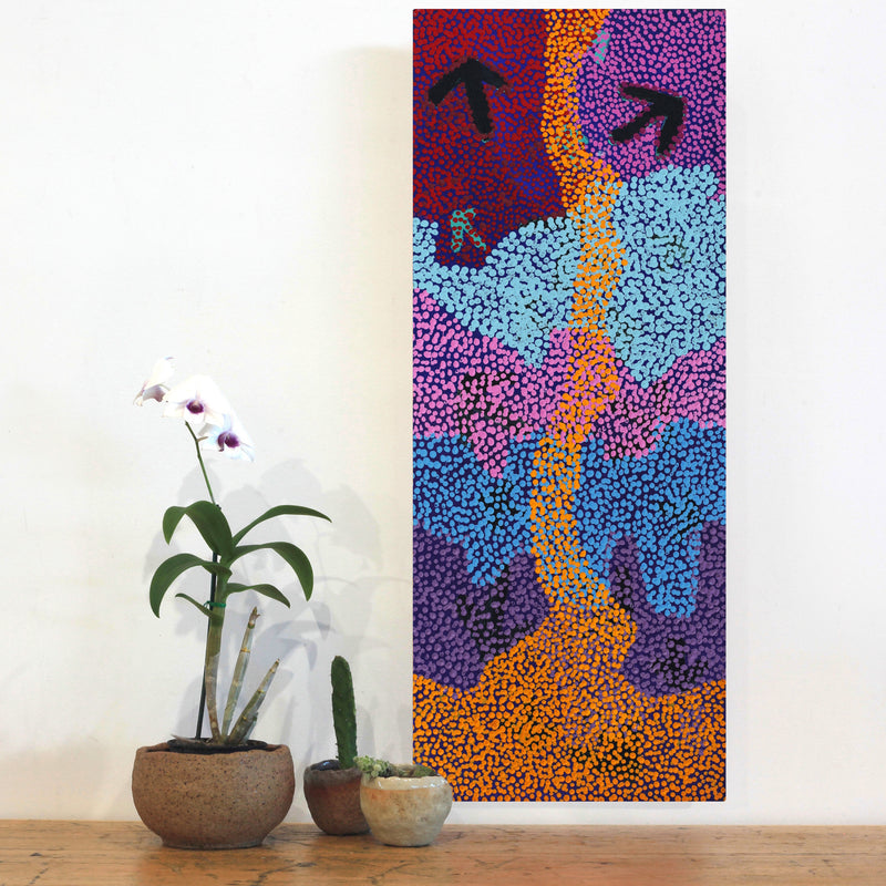 Aboriginal Artwork by Margaret Nangala Gallagher, Yankirri Jukurrpa (Emu Dreaming), 76x30cm
