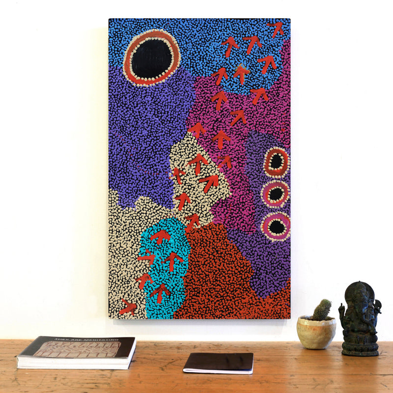 Aboriginal Artwork by Vina Nangala Gallagher, Yankirri Jukurrpa (Emu Dreaming), 76x46cm
