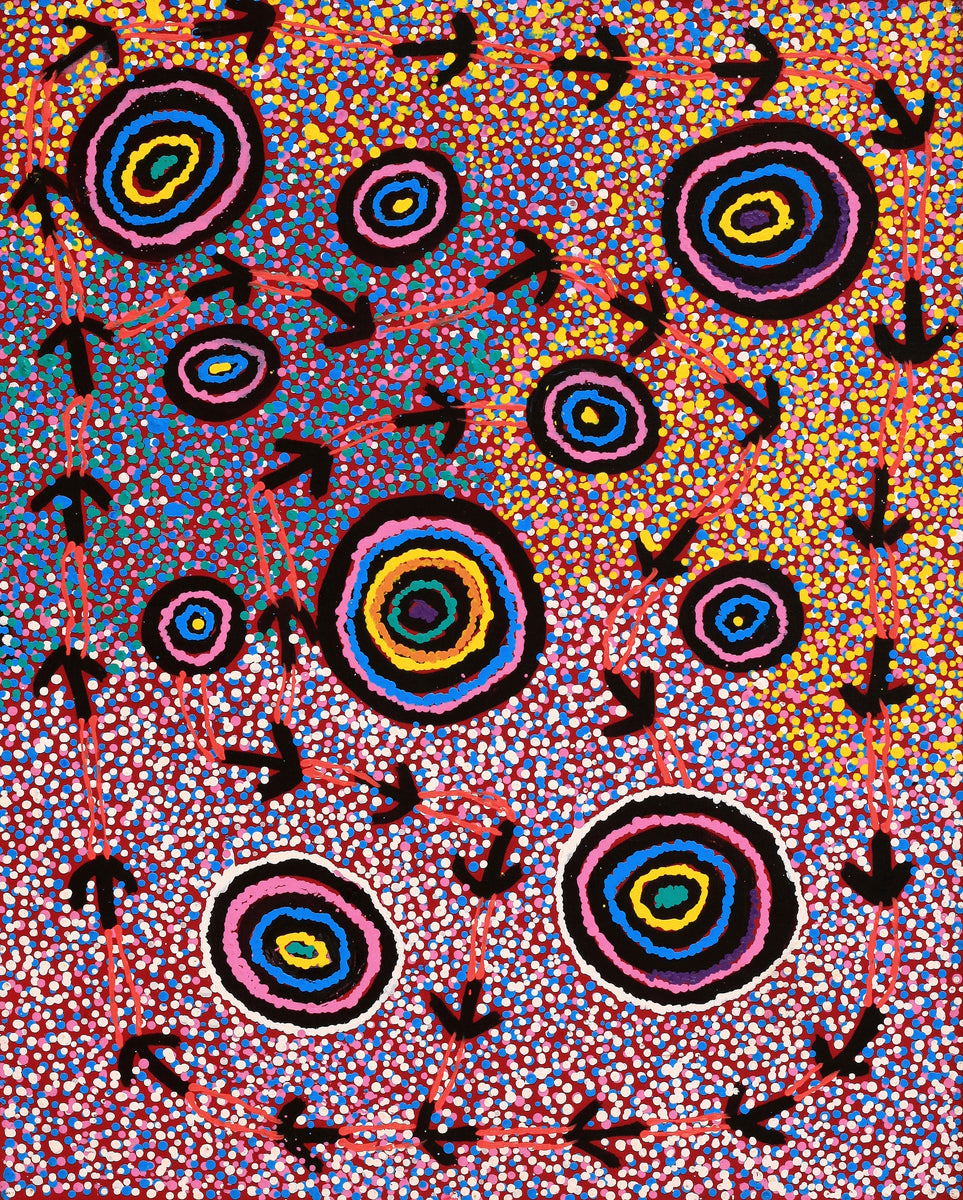 Aboriginal Art by Margaret Nangala Gallagher, Yankirri Jukurrpa (Emu Dreaming), 76x61cm - ART ARK®