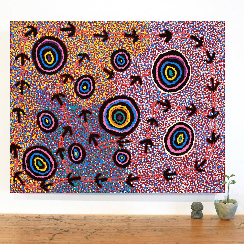 Aboriginal Artwork by Margaret Nangala Gallagher, Yankirri Jukurrpa (Emu Dreaming), 76x61cm