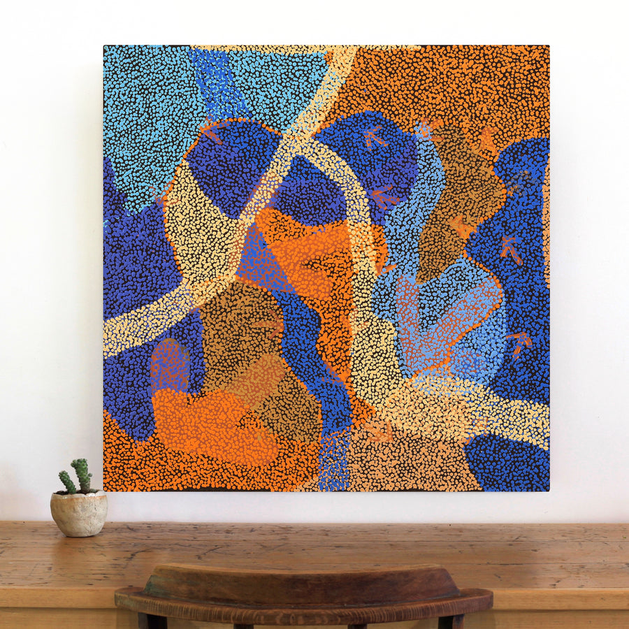 Aboriginal Artwork by Margaret Nangala Gallagher, Yankirri Jukurrpa (Emu Dreaming), 76x76cm